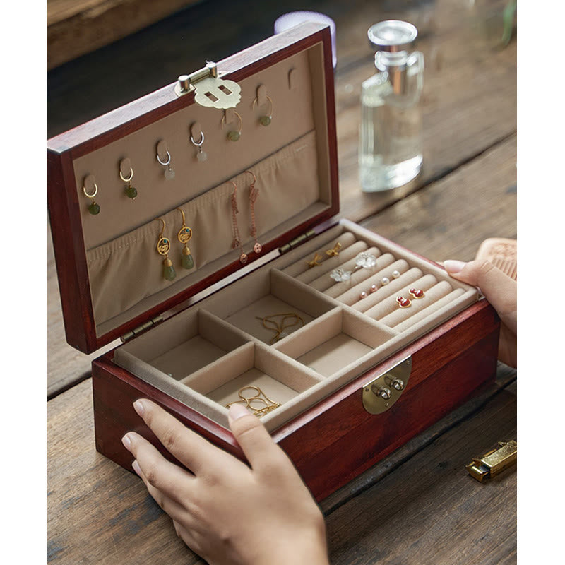 Coffret de rangement pour bijoux fait main en bois de santal rouge antique et palissandre