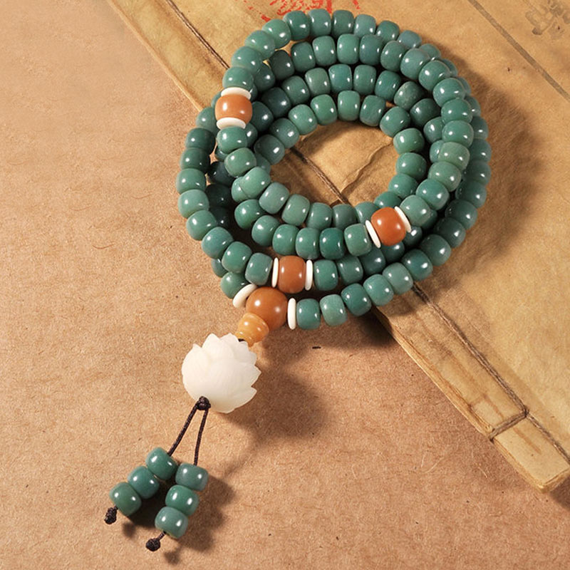 108-Bead Bodhi Seed Success Bracelet with Lotus Symbol