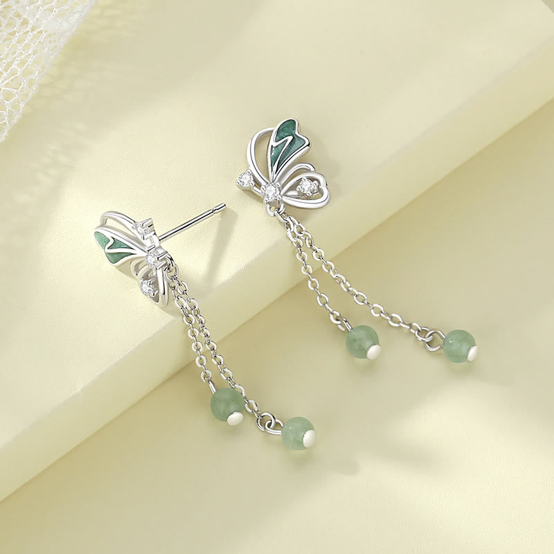 Ensemble collier et boucles d'oreilles papillon en aventurine verte