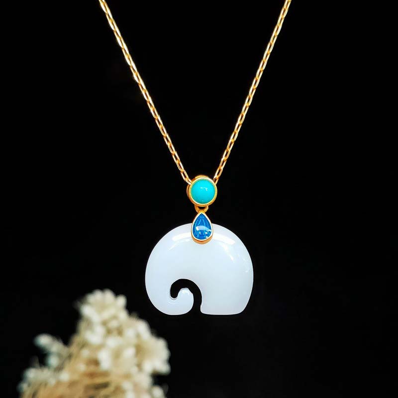 White Jade Elephant Luck Necklace | Strength & Protection