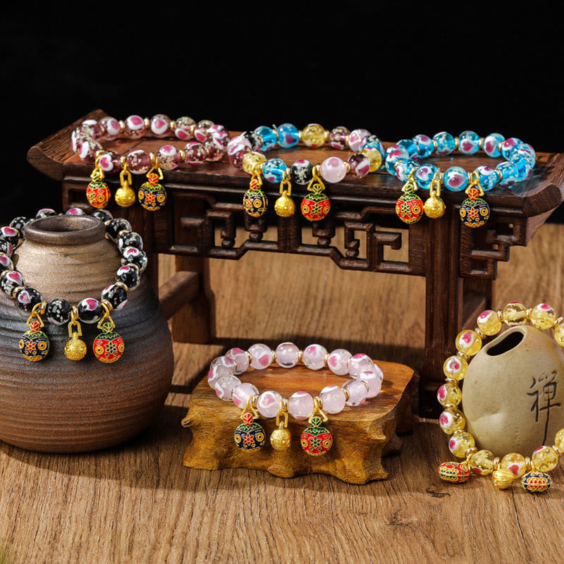Bracelet spirituel en verre rose Liuli pour l'amour et la chance