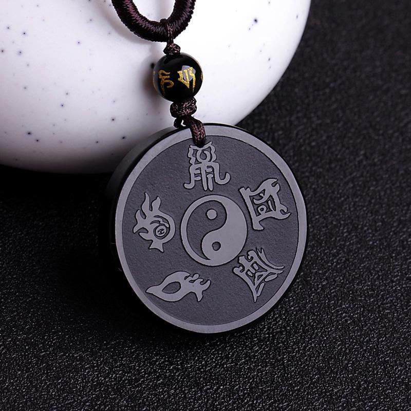 Collier pendentif force taoïste en obsidienne noire