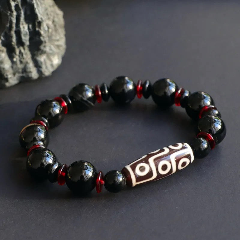 Bracelet de protection en perles dzi à neuf yeux en onyx noir