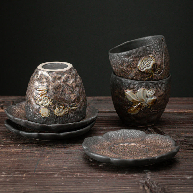 Tasse à thé Kung Fu en céramique avec feuille de lotus et fleur, 110 ml