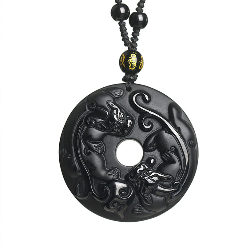 Collier de force Pixiu avec boucle de paix en obsidienne noire