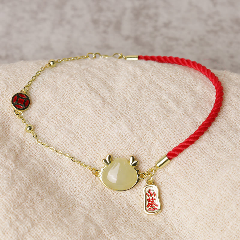 Dragon Bracelet in Hetian White Jade and 925 Sterling Silver for Protection