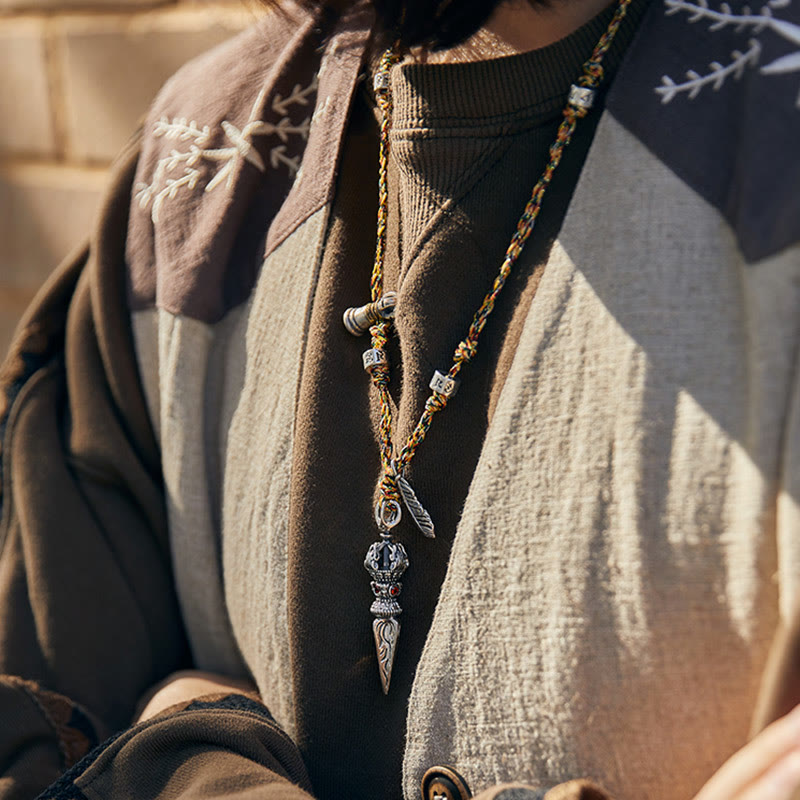 Collier Om Mani Padme Hum en argent sterling 925, pendentif Dorje Vajra