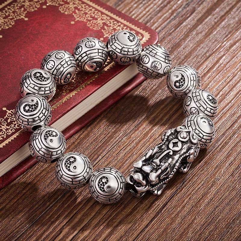 8mm Silver Pixiu Feng Shui Wealth Bracelet for Prosperity