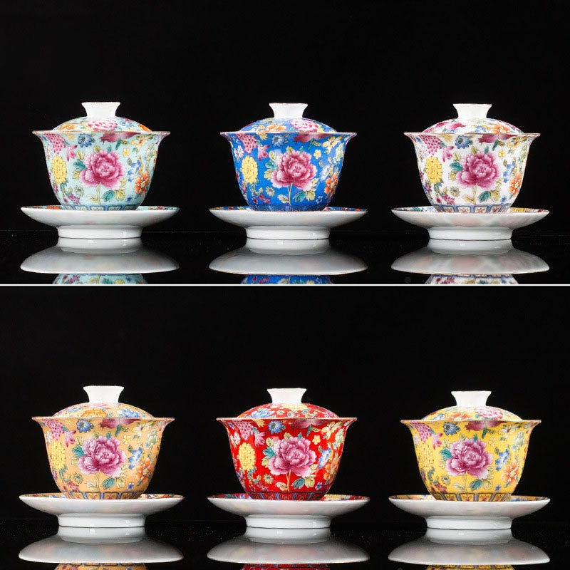 Tasse à thé Gaiwan Sancai en céramique pivoine 9,5 cm Méditation