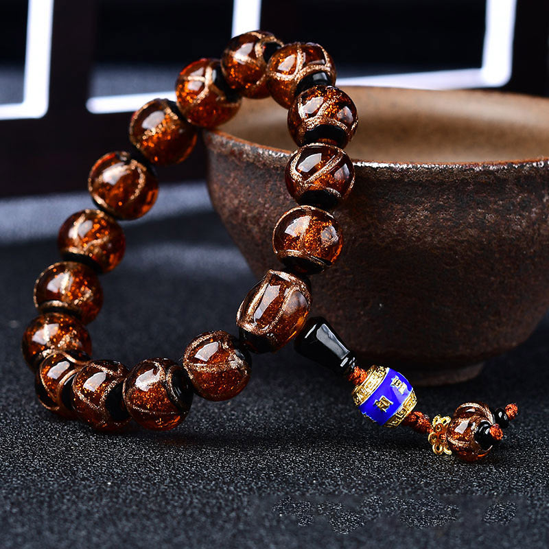 Bracelet de guérison tibétain en agate veine de dragon 14 mm