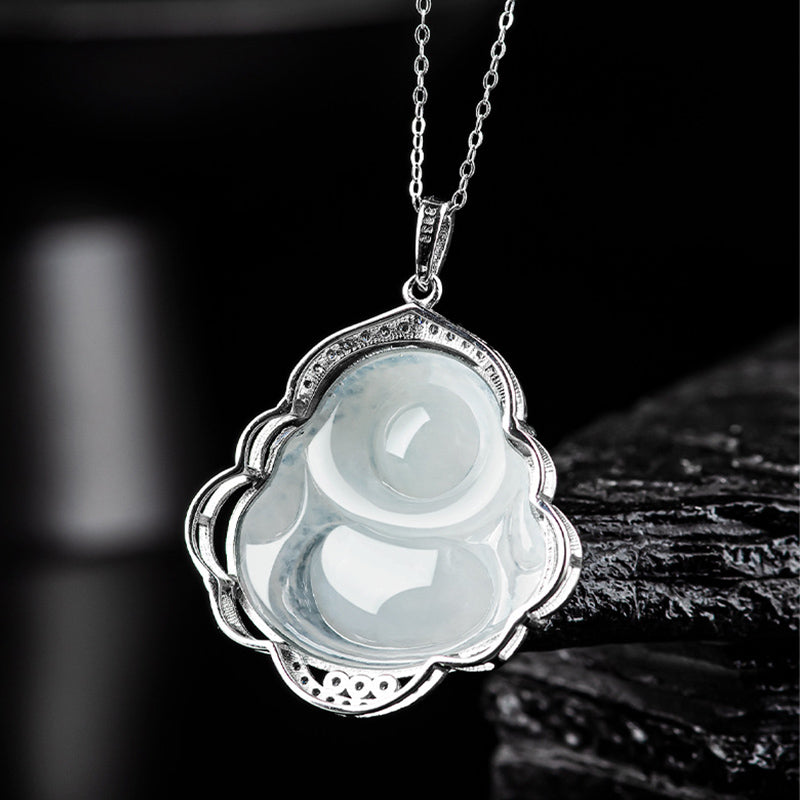 Collier en argent sterling 925 et jade | Bouddha rieur Abondance