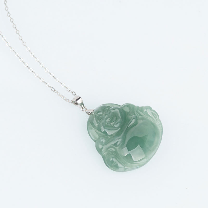 Collier en jade avec pendentif Bouddha rieur | Protection et calme