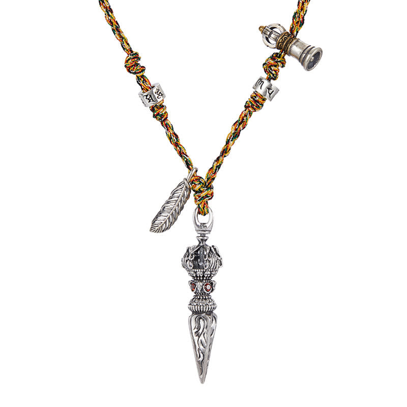 Collier Om Mani Padme Hum en argent sterling 925, pendentif Dorje Vajra