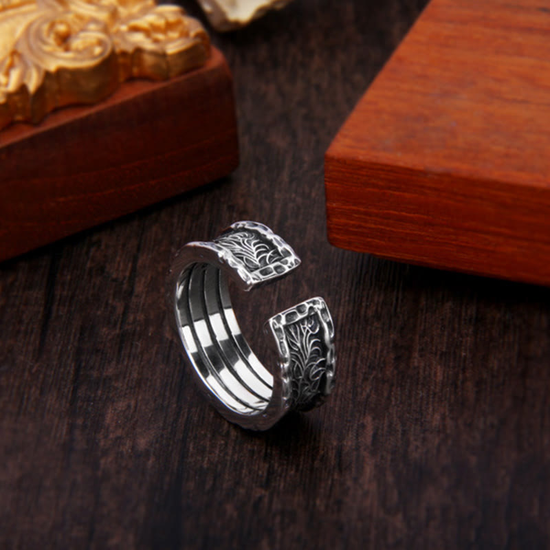 Bague ajustable en argent sterling 925 avec motif de fleurs de la dynastie Tang