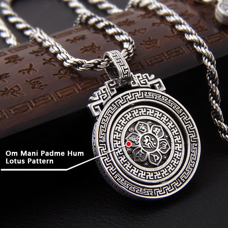 Collier Om Mani Padme Hum | Pendentif rotatif en cuivre et argent