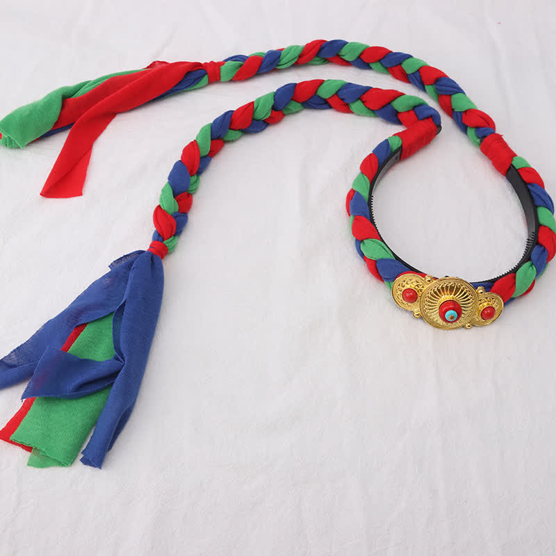 Accessoires pour cheveux spirituels en cuivre avec perles à pompons tibétaines colorées