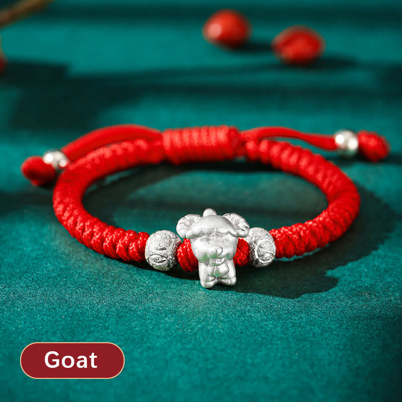 999 Sterling Silver Chinese Zodiac Kids Red Rope Luck Bracelet