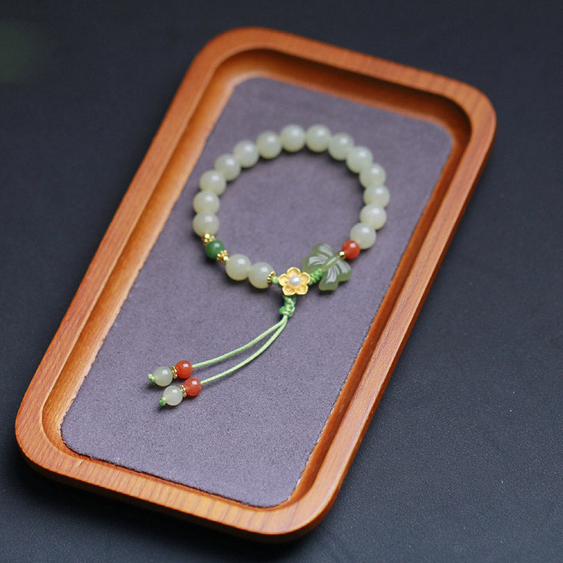 Bracelet porte-bonheur papillon en jade en argent sterling 925