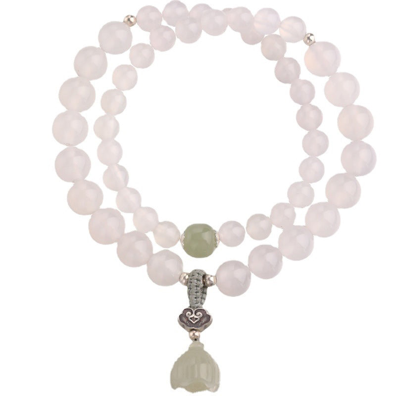 Bracelet de protection en agate blanche et jade lotus