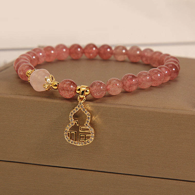 Bracelet d'énergie positive en quartz fraise avec breloque Fu