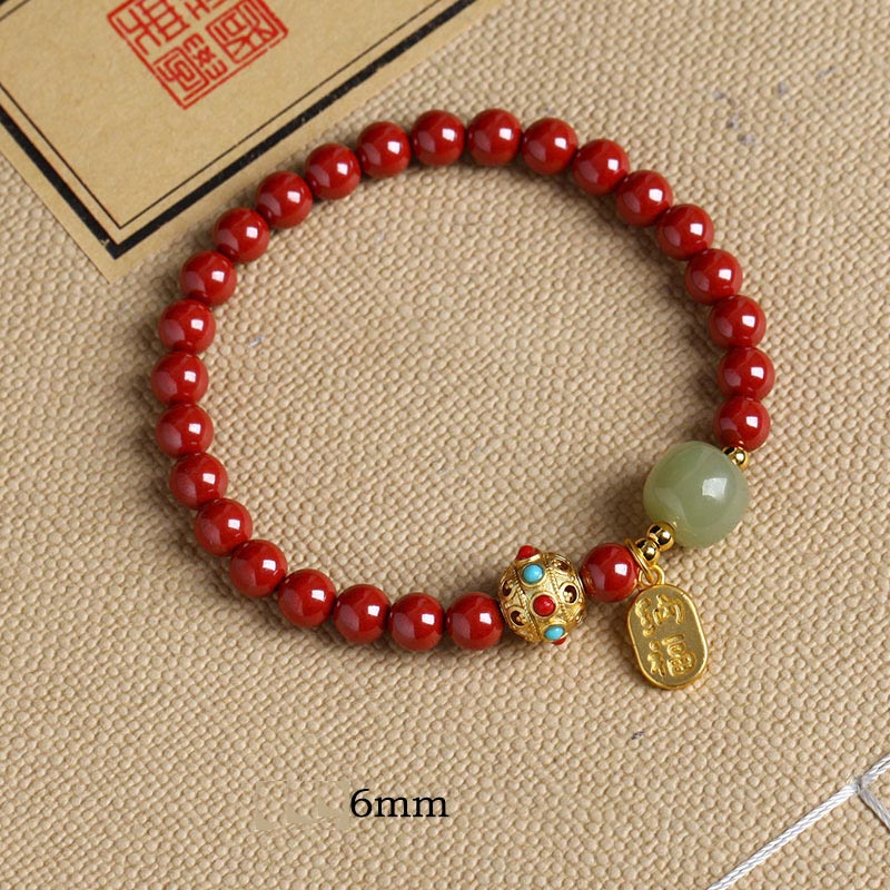 Bracelet à breloques unisexe en cinabre et aventurine verte 8 mm