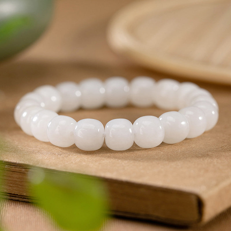 Bracelet de protection en jade blanc de 8 mm pour le bonheur et la chance