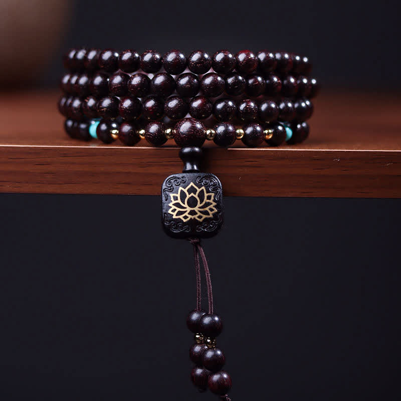 108 Beads Lotus Bracelet | Small Leaf Red Sandalwood Balance
