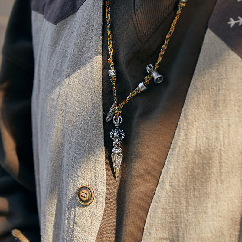 Collier Om Mani Padme Hum en argent sterling 925, pendentif Dorje Vajra