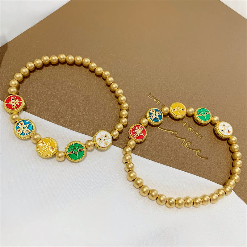 Bracelet de richesse en cuivre avec cinq dieux tibétains | Chance et prospérité