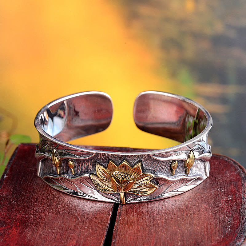Bracelet Calme Fleur de Lotus en Argent Sterling 925 Réglable