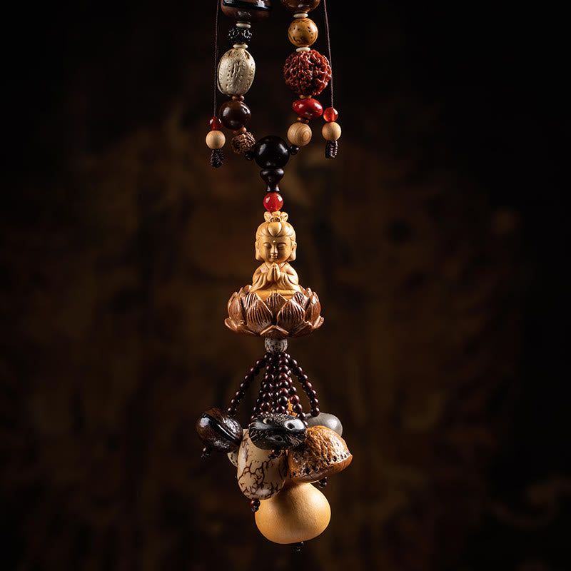 Boxwood Peach Wood Bodhi Seed Lotus Car Hanging Charm
