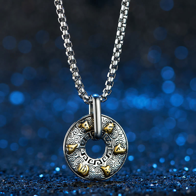 Collier Om Mani Padme Hum | Pendentif boucle de paix en acier titane