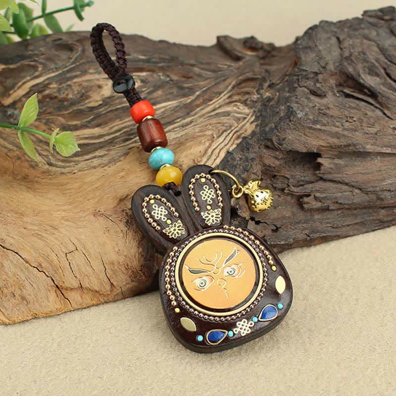 Porte-clés Thangka en ébène, cinq dieux de la richesse, bijoux spirituels