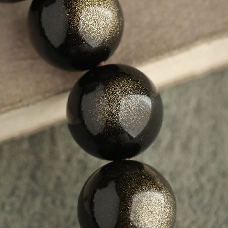 Gold Sheen Obsidian Lucky Cat Protection Bracelet 8mm