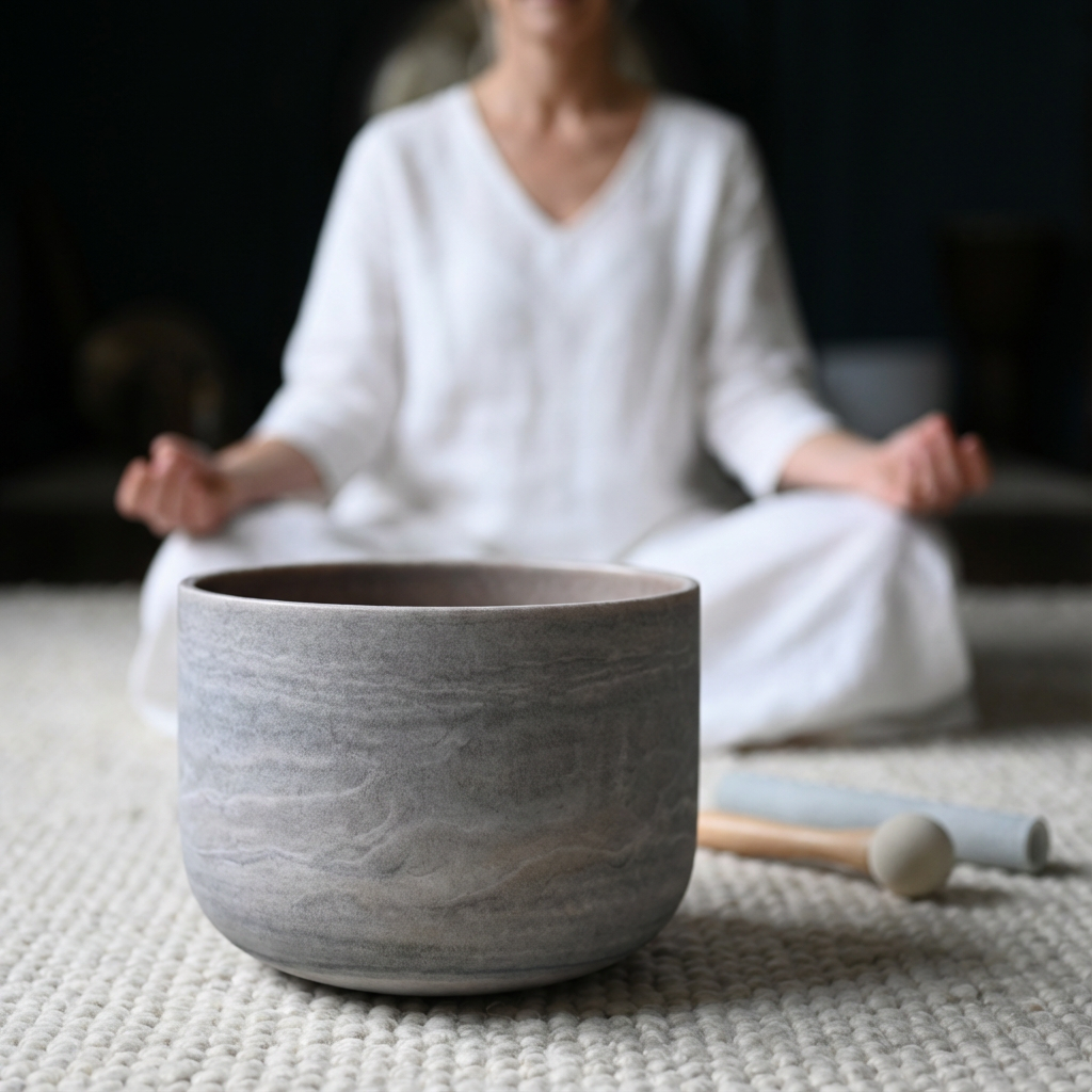 Bol chantant en cristal de quartz et pierre précieuse rubis pour la méditation