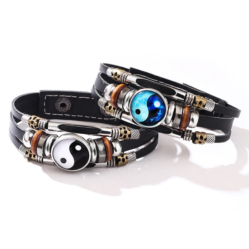 Bracelet d'équilibre unisexe en cuir Yin Yang 21,5 cm