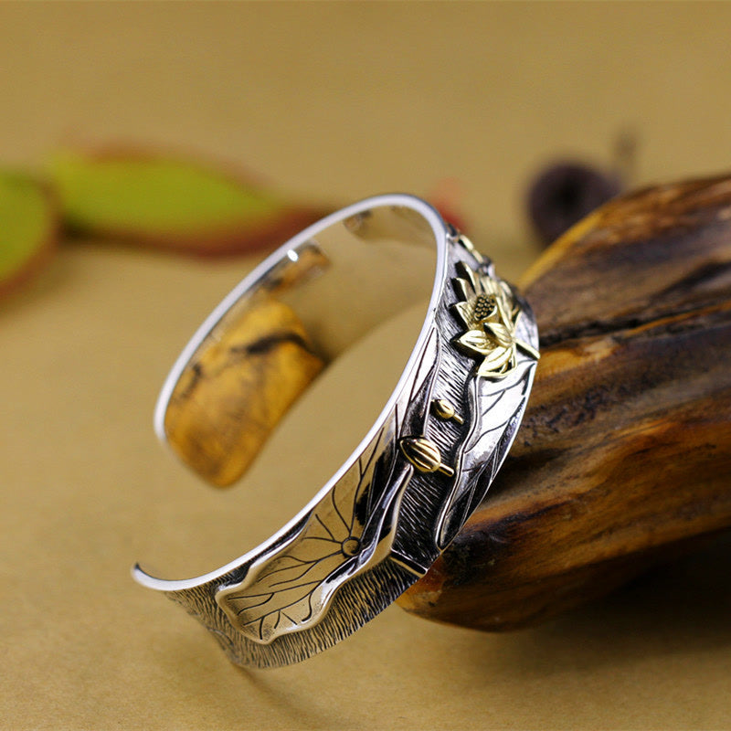 Bracelet Calme Fleur de Lotus en Argent Sterling 925 Réglable