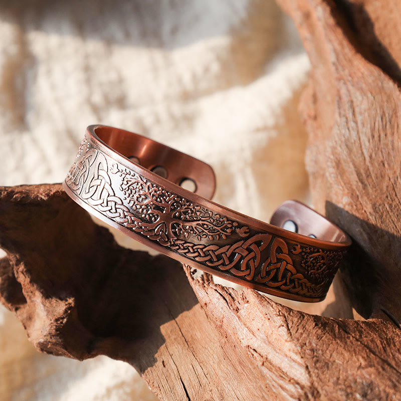 Bracelet manchette réglable en cuivre avec arbre de vie pour l'équilibre