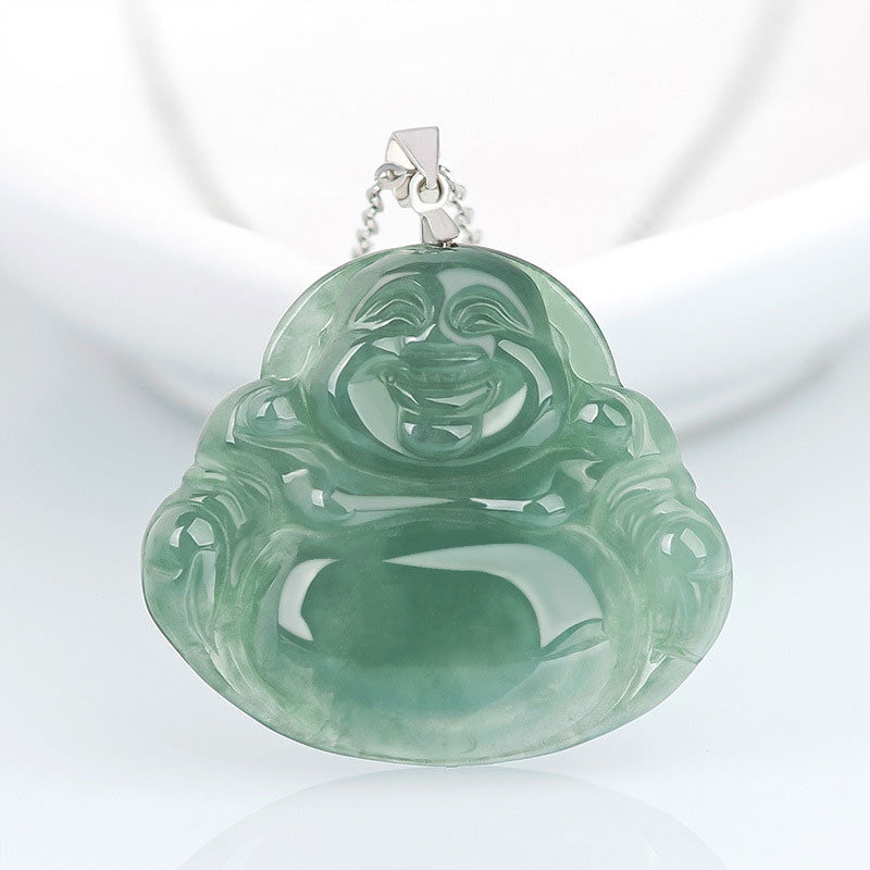 Collier en jade avec pendentif Bouddha rieur | Protection et calme
