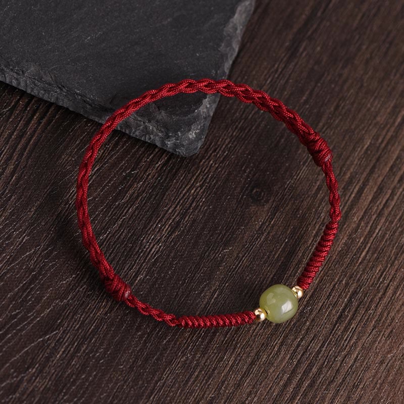 Bracelet de cheville de protection en jade Hetian rouge foncé 999 or
