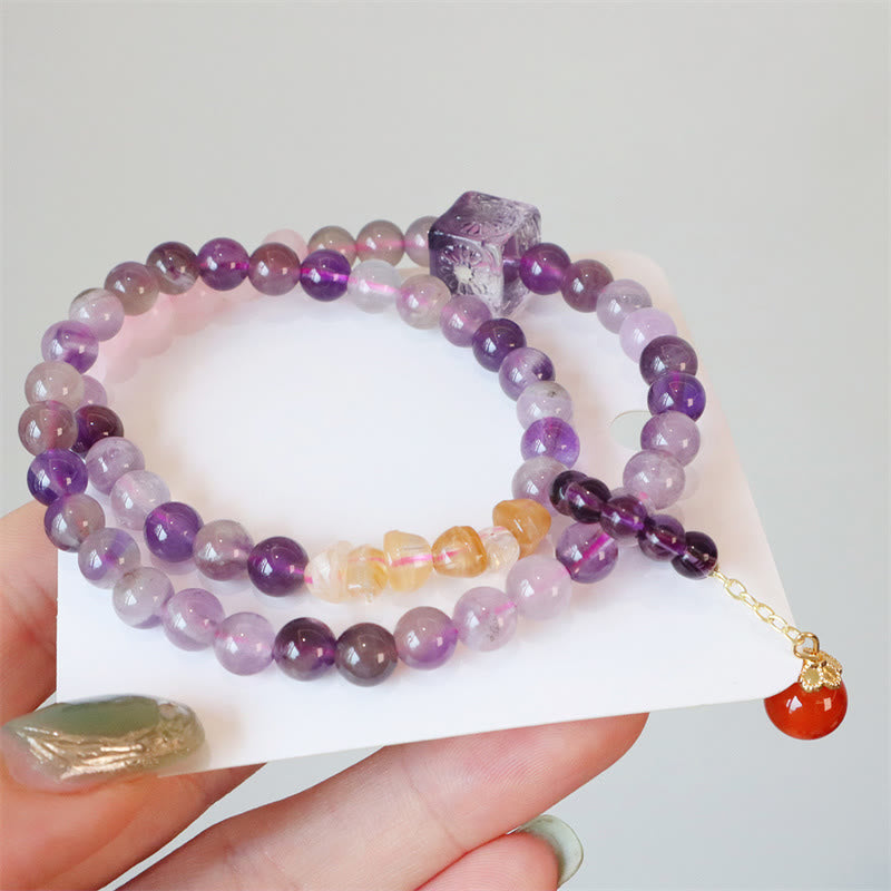 Bracelet double tour en améthyste et citrine pour une transformation positive