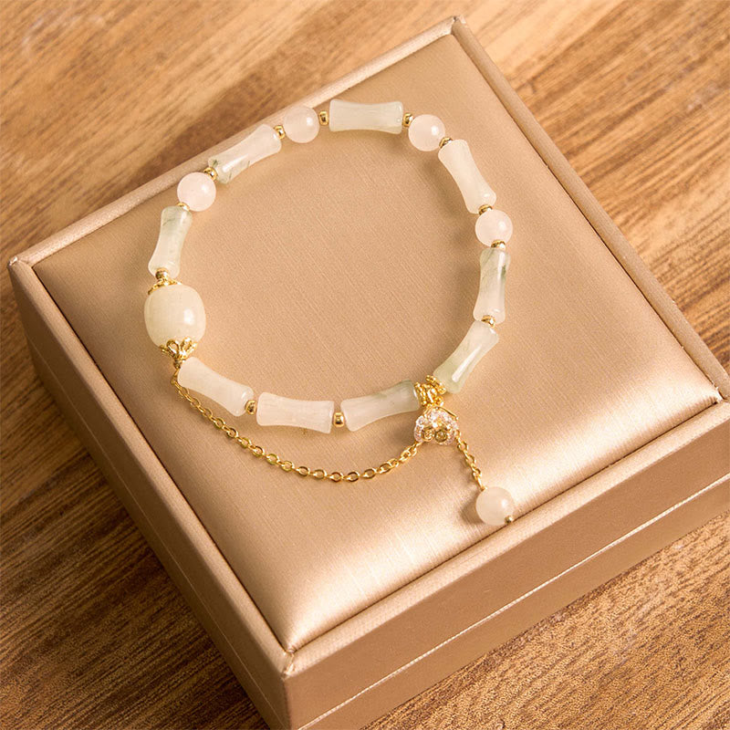Bracelet porte-bonheur en bambou et jade blanc de Tianshan