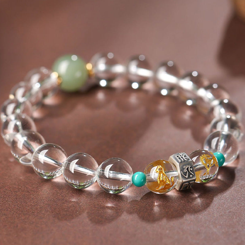 Bracelet de guérison du zodiaque chinois en jade Hetian de 10 mm