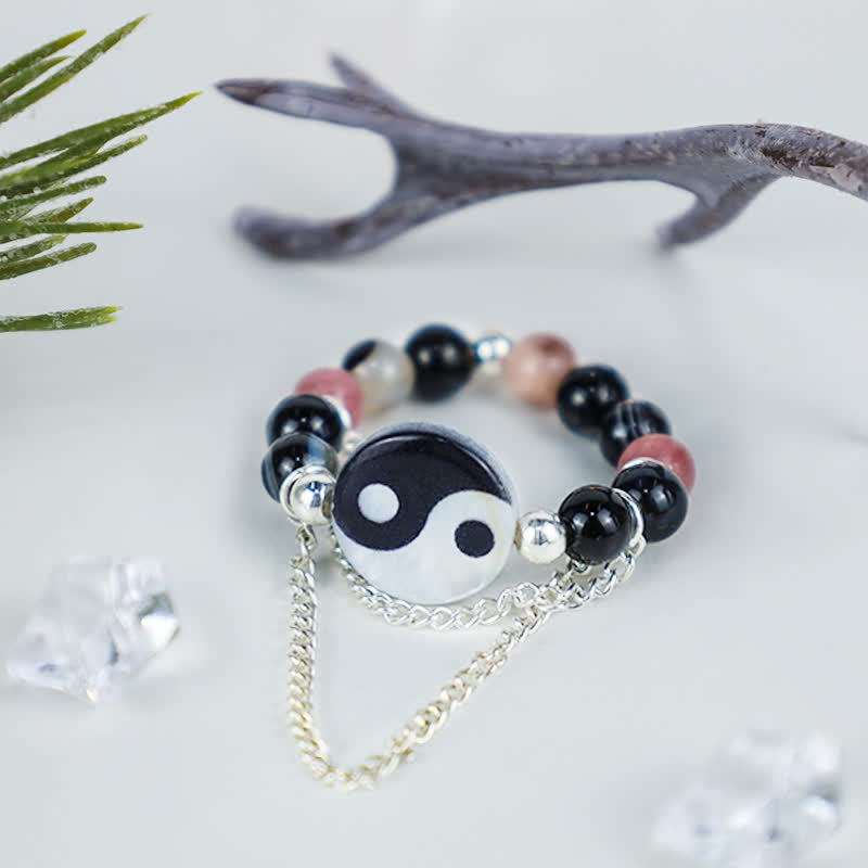 Bague de chance d'équilibre réglable en agate Yin Yang