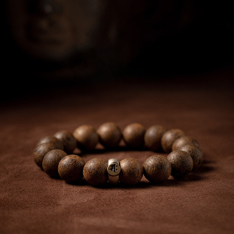 Bracelet de paix en bois d'agar naturel avec perles de 12 mm et symbole du zodiaque chinois