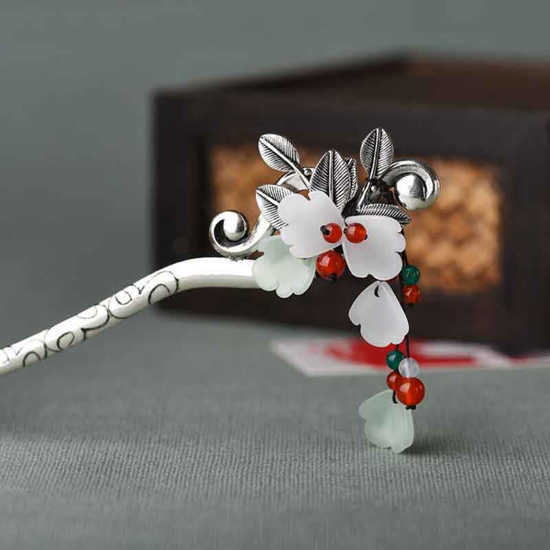 Épingle à cheveux à pompon en agate rouge | Calme, confiance et élégance