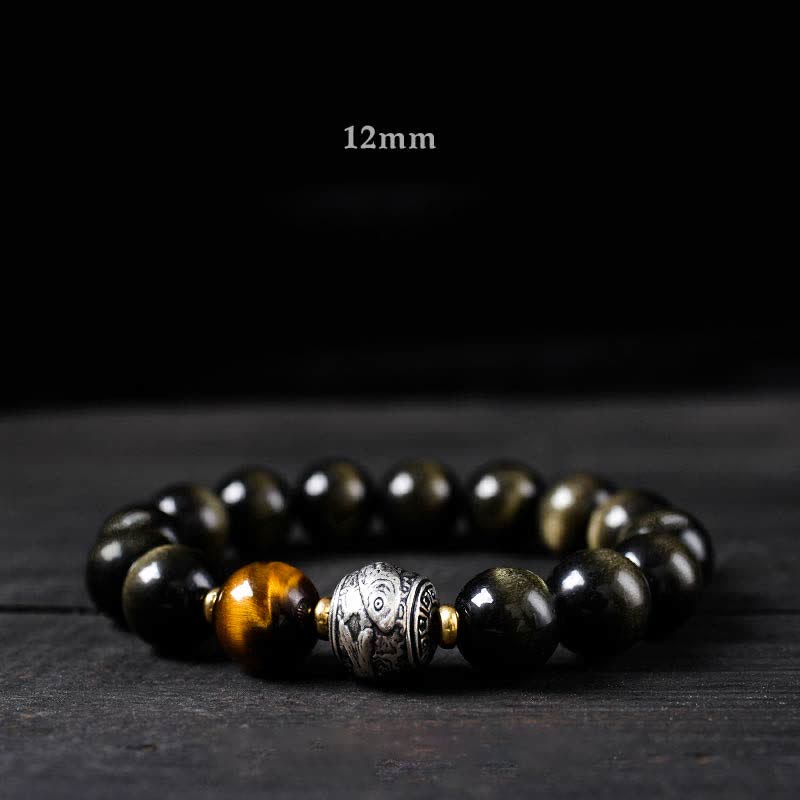 Bracelet de protection en obsidienne arc-en-ciel et obsidienne dorée 8 mm