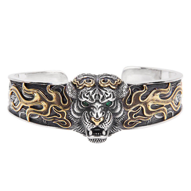 Bracelet réglable en argent sterling 925 avec symbole du zodiaque chinois et protection du tigre