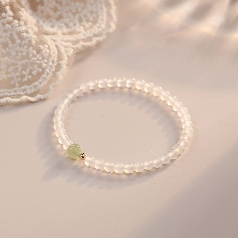 Bracelet de protection porte-bonheur en jade et agate blanche naturelle 15 cm