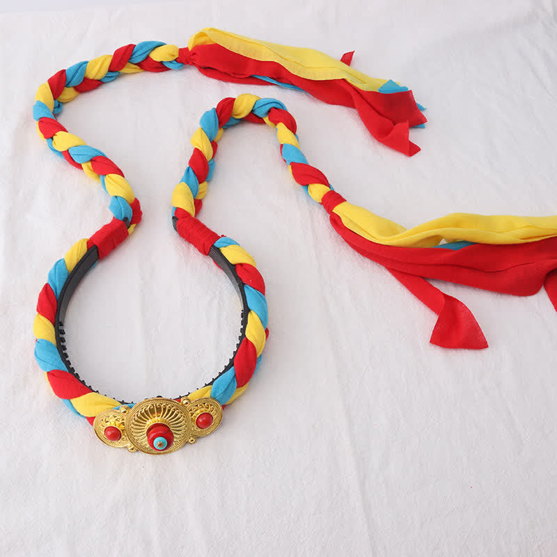 Accessoires pour cheveux spirituels en cuivre avec perles à pompons tibétaines colorées